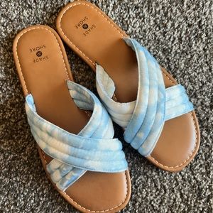 Tie-Dye Crossband Slide Sandals, Never Worn!